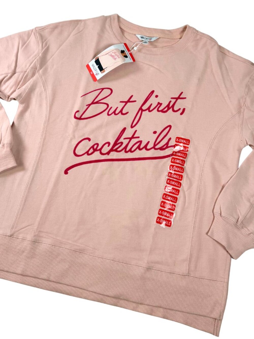 NEW Wildfox But First Cocktails Pink Statement Sweatshirt Peach